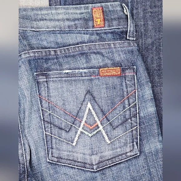 7 For All Mankind A Pocket Low Rise Boot Cut Denim Jeans 27 Long. - Picture 5 of 13